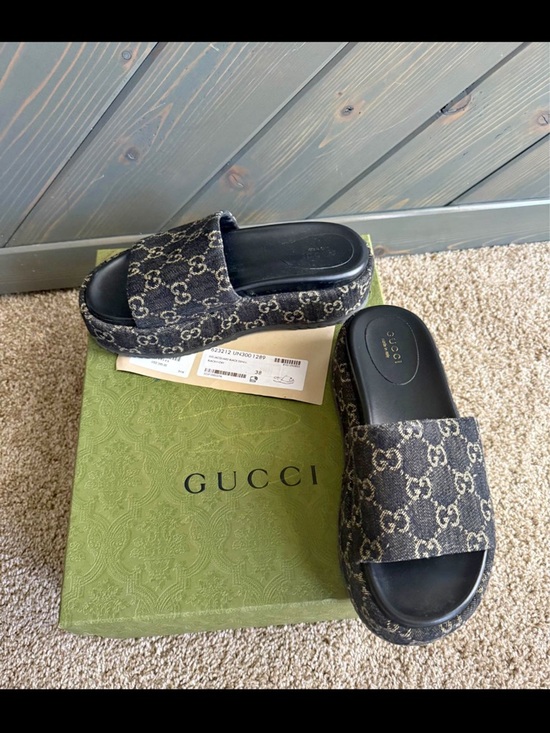 Gucci Shoes - Gucci Monogram Slide Sandals in Black/Brown